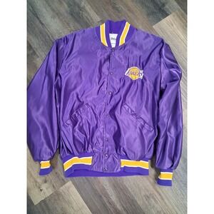 Vintage 80's 90's Los Angeles Lakers NBA DeLong Purple Satin Jacket Size‎ Large